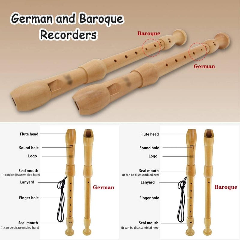 ZRAGEK Recorders Instrument, German Recorders 8 Holes for Beginners, Baroque Recorders 3 Piece for Professional, Maple Wood F Key Alto Flute Instrument, with Cleaning Stick, Storage Bag - Image 5